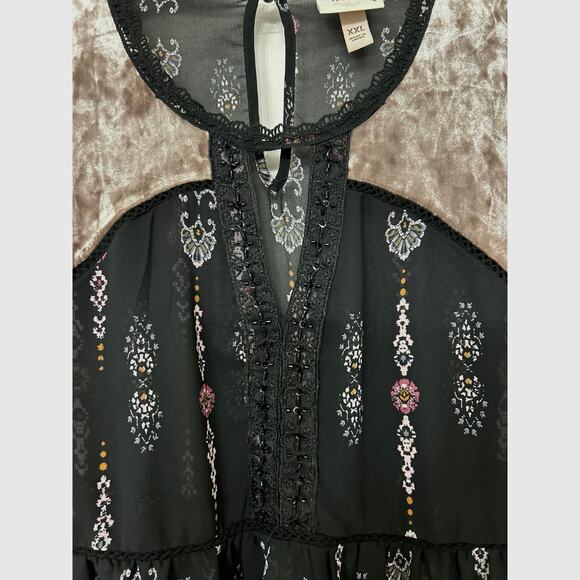 Knox Rose Sheer Black Velvet  Babydoll Balloon Sleeve Blouse Whimsigoth Boho XXL - Picture 5 of 12